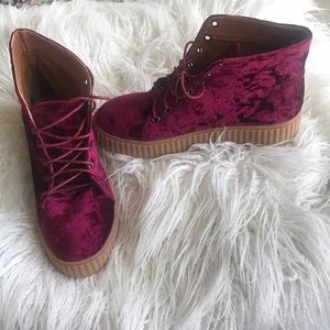 Maroon Velvet Platform Sneakers